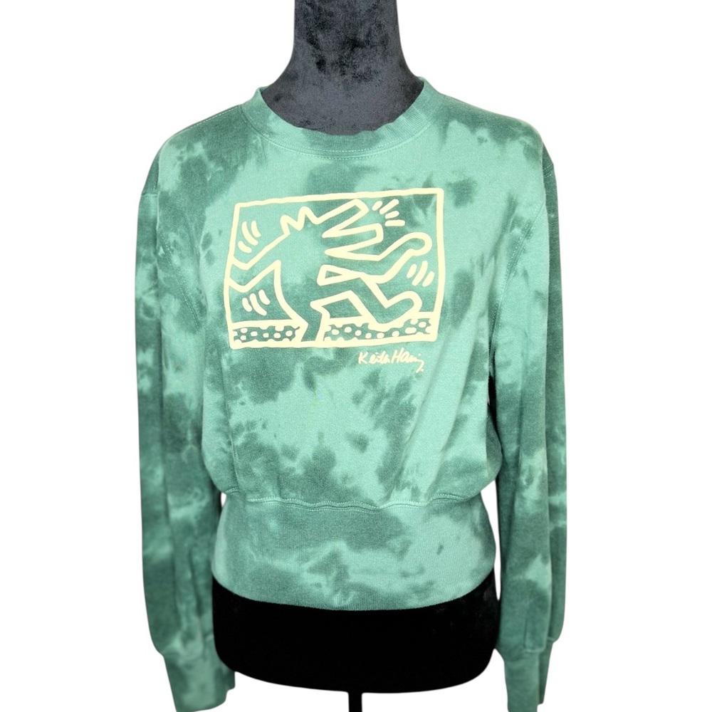 KEITH HARING Tie-dye Graphic Junior Crop Sweatshirt Crewneck LongSleeve SZ: L